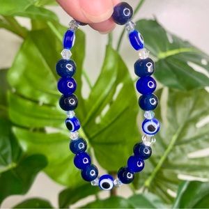 3/$15 Evil Eye Navy Blue Glass Beaded Bracelet